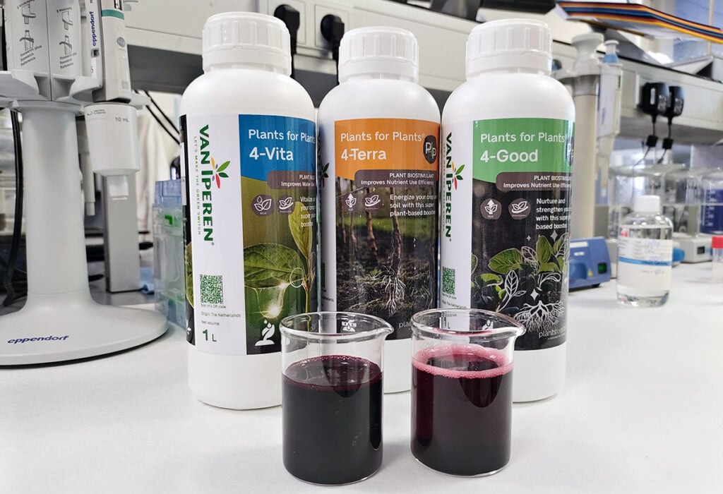 Échantillons de Plants 4-Good, 4-Vita, and 4-Terra en laboratoire